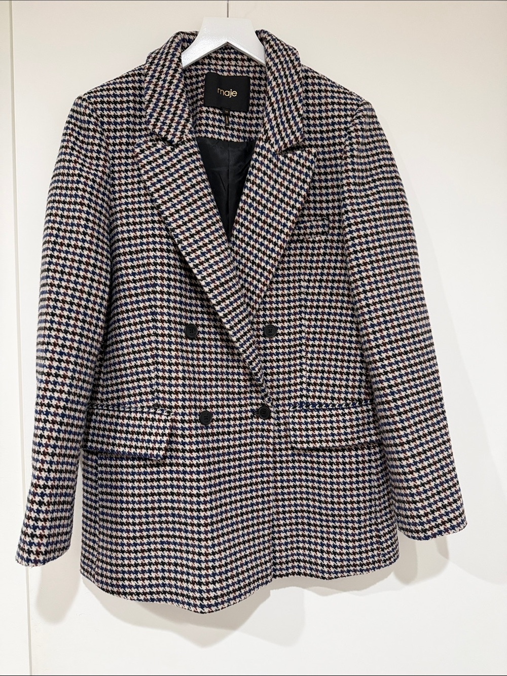 maje Women's Double-Breasted Houndstooth blazer - Black/White/blue, burgundy